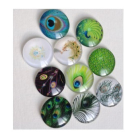 Набор стеклянных кабошонов Перо Жарптицы, 10 шт, размер 25 мм