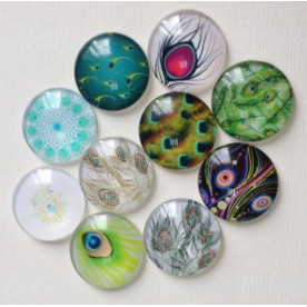 Набор стеклянных кабошонов Перо Жарптицы1, 10 шт, размер 25 мм