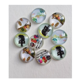 Набір скляних кабошонов Милі Совушки, 10 шт, розмір 12 мм