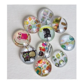 Набір скляних кабошонов Совушки, 10 шт, розмір 12 мм