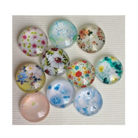 Набір скляних кабошонов Квіти, 10 шт, розмір 12 мм