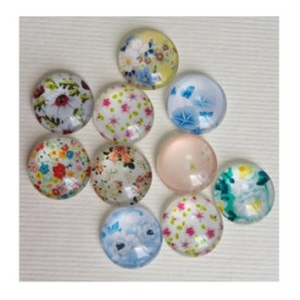 Набір скляних кабошонов Квіти 1, 10 шт, розмір 12 мм