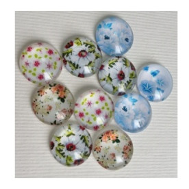 Набір скляних кабошонов Квіти Пастель, 10 шт, розмір 12 мм