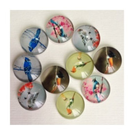 Набір скляних кабошонов Райські Птахи 3, 10 шт, розмір 15 мм