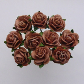 Набір 10 декоративних паперових троянд кавового кольору, 10 мм