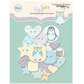 Гудзики з чіпборда для скрапбукінгу 18 шт Baby Boy від Scrapmir 
