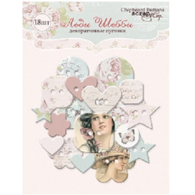 Гудзики з чіпборда для скрапбукінгу 18 шт Леді Шеббі від Scrapmir