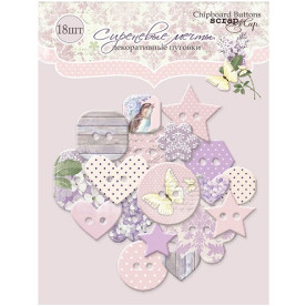 Гудзики з чіпборда для скрапбукінгу 18 шт Бузкові мрії від Scrapmir