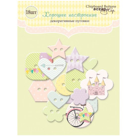 Пуговки из Чипборд для скрапбукинга 18 шт Хорошее настроение от Scrapmir
