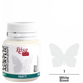 Акрил для декору, Білий, матовий, 20 мл, ROSA TALENT
