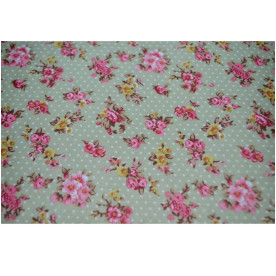 Тканина на клейовий основі Півонія на зеленому тлі горошок, 297х210 мм