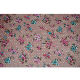 Тканина на клейовий основі Півонія на світло-коричневому тлі горошок, 297х210 мм