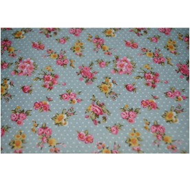 Тканина на клейовий основі Півонія жовтий на коричневому тлі горошок, 297х210 мм