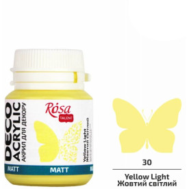 Акрил для декору, Жовтий світлий, матовий, 20 мл, ROSA TALENT