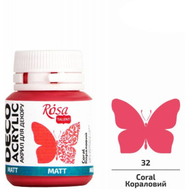 Акрил для декора, Коралловый, матовый, 20 мл, ROSA TALENT
