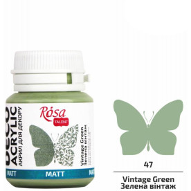 Акрил для декору, Зелена вінтаж, матовий, 20 мл, ROSA TALENT