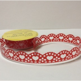 Самоклейка стрічка, сердечка червоний, 15 мм, 1 м в рулоні