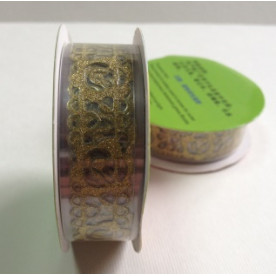 Самоклеющаяся лента c глитером , золото, узор цветок, 15 мм, 1 м в рулоне