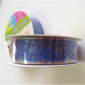 Самоклеющаяся лента c глитером, синий , узор цветок, 15 мм, 1 м в рулоне