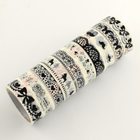 Декоративний скотч з візерунком, чорний, 15 мм, 10 м. В рулоні, 5 рулонів