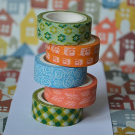 Паперовий скотч, набір з 5 шт, різний принт, 15 мм