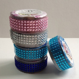 Самоклеящиеся стразы в ленте, цвет голубой, 18 мм, 50 см в рулоне