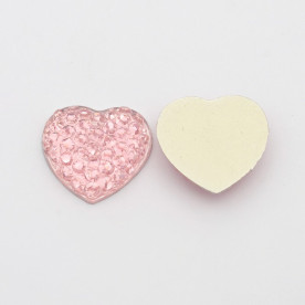 Кабошон из страз Сердечко светло-розового цвета, 10 шт