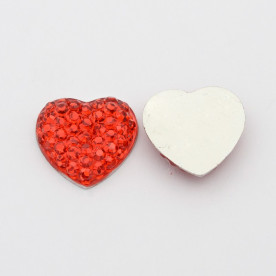 Кабошон з страз Сердечко червоного кольору, 10 шт