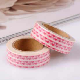 Декоративний паперовий скотч Сердечки, 15 мм, 10 м