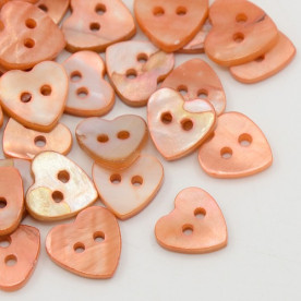 Пуговка из перламутра, сердечки, персиковый цвет, 1 шт, 10*10 мм