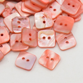 Перламутрова гудзик квадратна, корал, розмір 12 * 12 мм, 1 шт