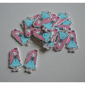 Деревянная пуговица Принцесса, голубой, 35*18*2 мм , 1 шт