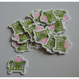 Деревянная пуговица Малыш в кроватке, зеленый, 31*31 мм, 1 шт