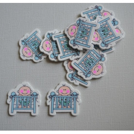 Дерев'яна гудзик Малюк в ліжечку, блакитний, 31 * 31 мм, 1 шт