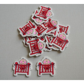 Дерев'яна гудзик Малюк в ліжечку, червоний, 31 * 31 мм, 1 шт