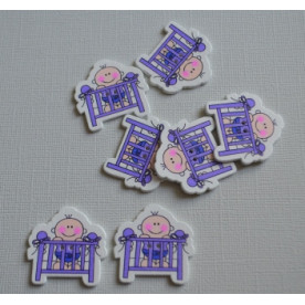 Дерев'яна гудзик Малюк в ліжечку, фіолетовий, 31 * 31 мм, 1 шт