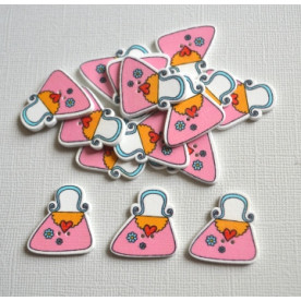 Дерев'яна гудзик Дамська сумочка, рожевий, 25 * 24 мм, 1 шт