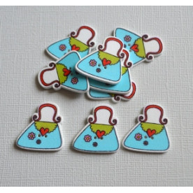 Дерев'яна гудзик Дамська сумочка, блакитний, 25 * 24 мм, 1 шт