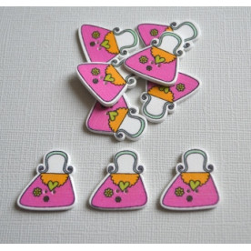 Деревянная пуговица Дамская сумочка, розовый, 25*24 мм, 1 шт