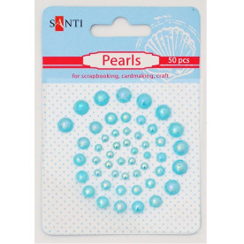 Набор жемчужин самоклеющихся голубых радужных, 50 шт от Santi