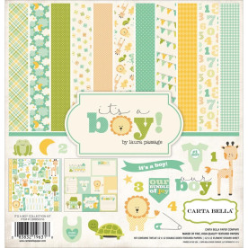 Набір паперу It's a Boy, 12 аркушів + лист з наклейками від Carta Bella