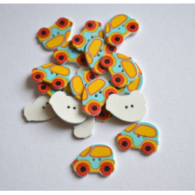 Дерев'яна гудзик Машинка яскраво-жовта, розмір 2,5 см, 1 шт