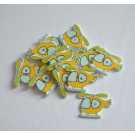 Деревянная пуговица Вертолет желтый, размер 2,5 см, 1 шт