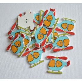 Деревянная пуговица Вертолет голубой, размер 2,5 см, 1 шт