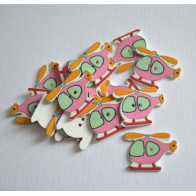 Деревянная пуговица Вертолет розовый, размер 2,5 см, 1 шт