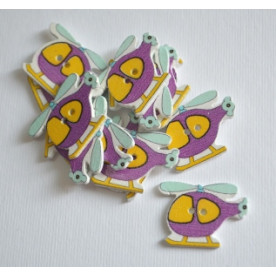 Дерев'яна гудзик Вертоліт фіолетовий, розмір 2,5 см, 1 шт