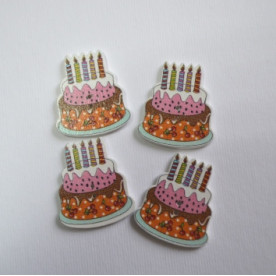 Деревянная пуговица Торт розовый горошек, размер 3 см, 1 шт