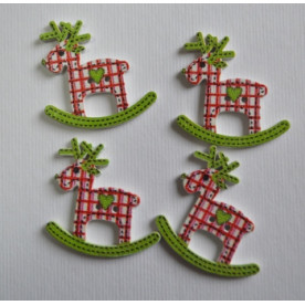 Дерев'яна гудзик Конячка-качалка, колір рожевий, 3,2 см, 1 шт