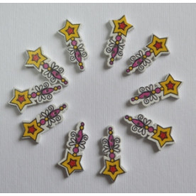 Дерев'яна гудзик Чарівна паличка, фуксія, розмір 2,5 см, 1 шт