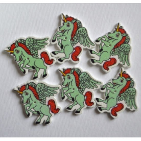 Дерев'яна гудзик Єдиноріг, колір зелений, розмір 3,4 см, 1 шт